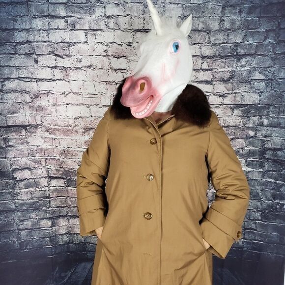 Vintage Canvas Coat with Faux Mink Collar, size 4 - Picture 1 of 8